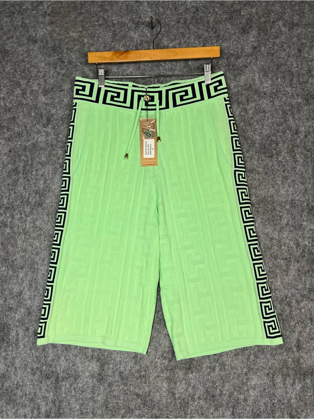 Prestige Mint Green Graphic Knit Shorts with Greek Key Trim Size XL NWT